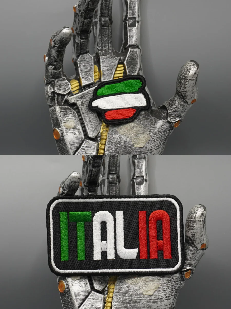 Taktische Stickerei-Aufnäher mit italienischer Flagge, exquisit und hochwertig, für Kleidung geeignet, mit Klettverschluss oder zum Aufbügeln. – Detail 1