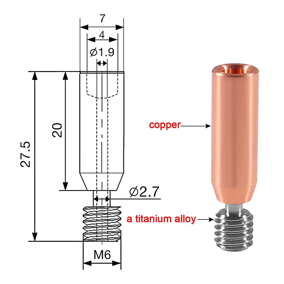 Smooth Heatbreak Upgrade All Metal Titanium and Copper Bimetal Throat Nozzle for Ender 3 V2 Ender 3 Pro CR10 3D Printer Hotend