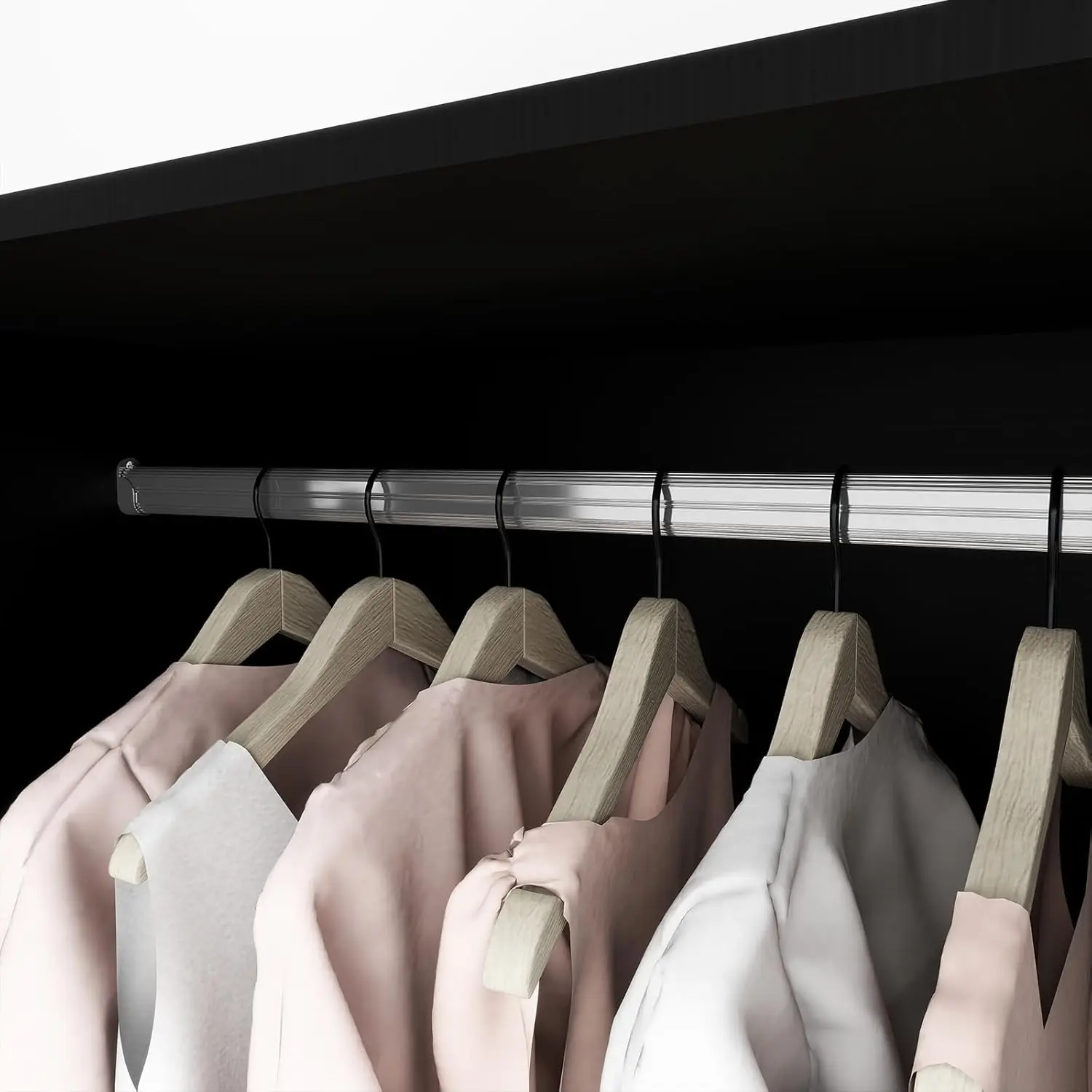 Wooden Armoire Wardrobe Closet Black Large Capacity Tall Cabinet, Hanging Rods and Shelves for Bedroom Armoire Storage image 6