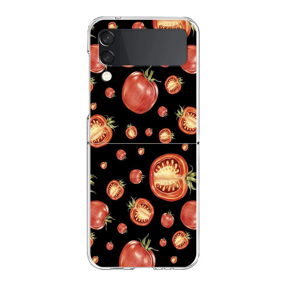 Fruits Tomatoes Pattern Hard PC Phone Case For Samsung Galaxy Z Flip 4 5 6 Black Cover For Galaxy Z Flip 3 Foldable Shockproof