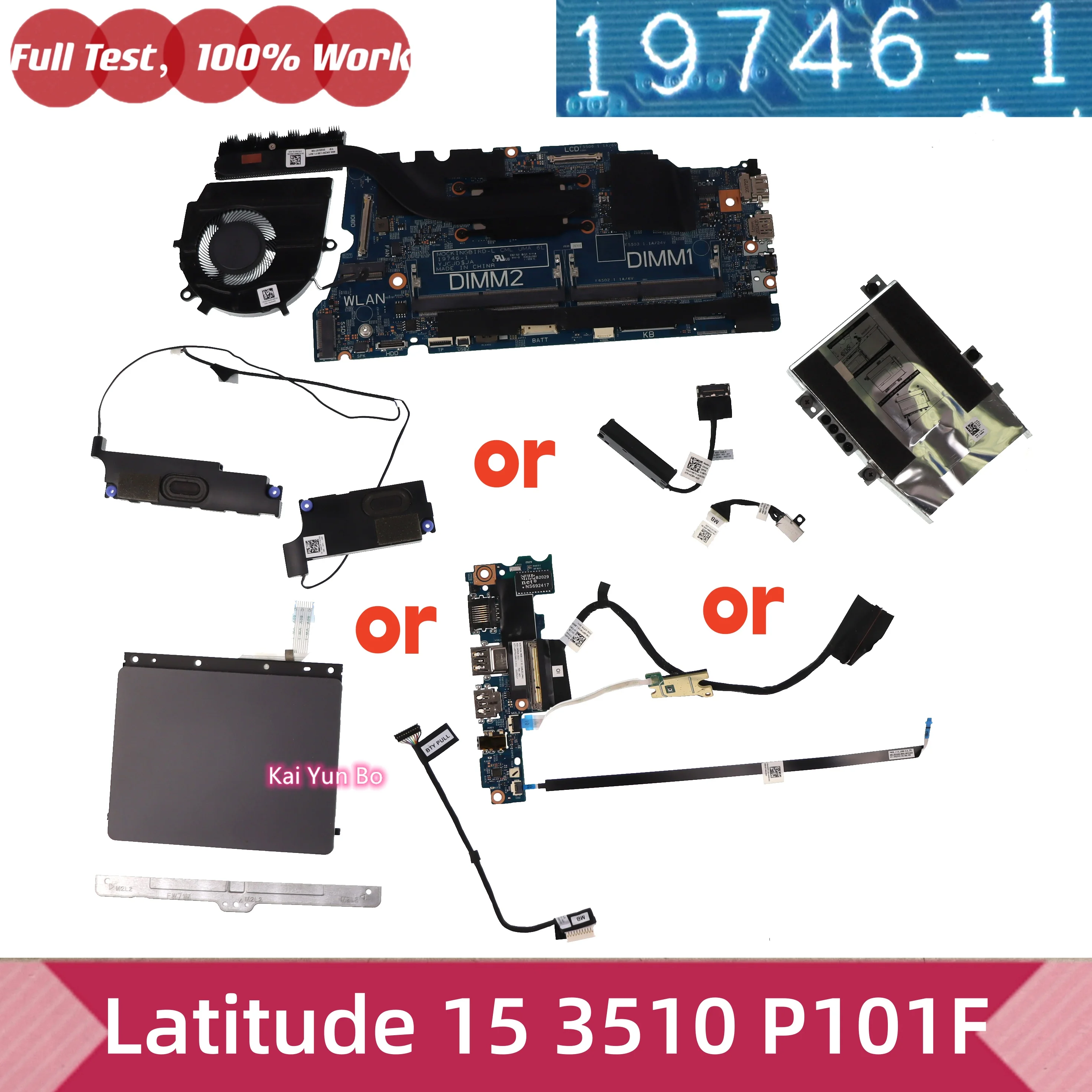 Placa Base para Laptop Dell Latitude 3510 P101F E3510 19746-1, Placa de Audio USB, Placa de Botón de Encendido, Panel Táctil, Disipador de Calor, Ventilador, Altavoz 19A34-1 0Y67KR 00WV2P 0CHNHW 0C844H 0PTW1K 0RGK5F 05