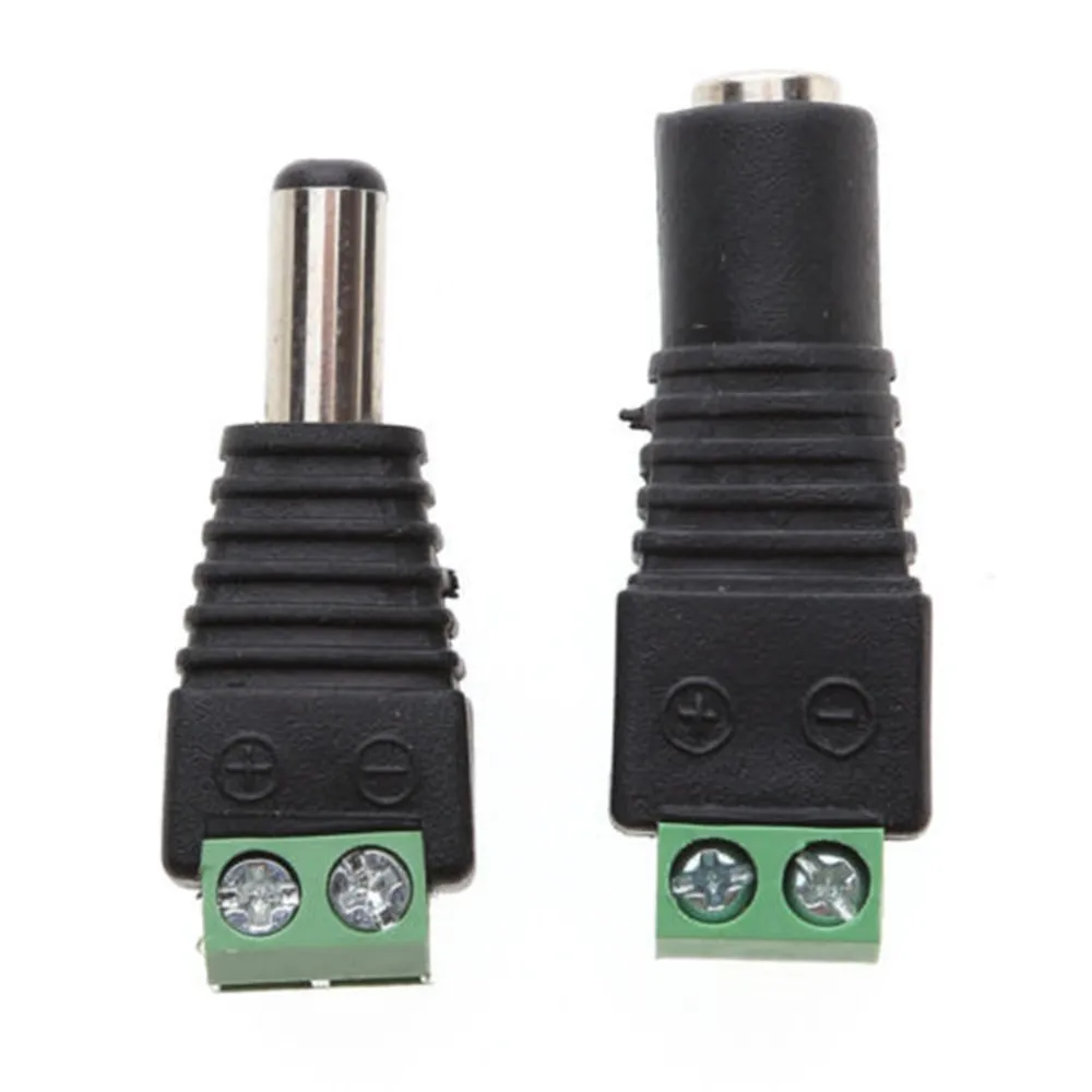 5.5mm x 2.1mm Female Male DC Power Plug Adapter for 5050 3528 5060 Single Color LED Strip and CCTV Cameras