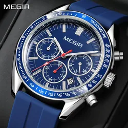 MEGIR Analog Quartz Wristwatch Chronograph Luminous Business Sport Watches Silicone Strap Date Clock 24-hours Reloj Hombre 8105