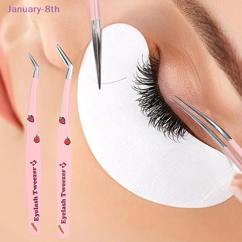 Eyelash Tweezers Extension Clip Stainless Steel Anti-Static Superhard High Precision Tweezers Fiber Tips Makeup Tools