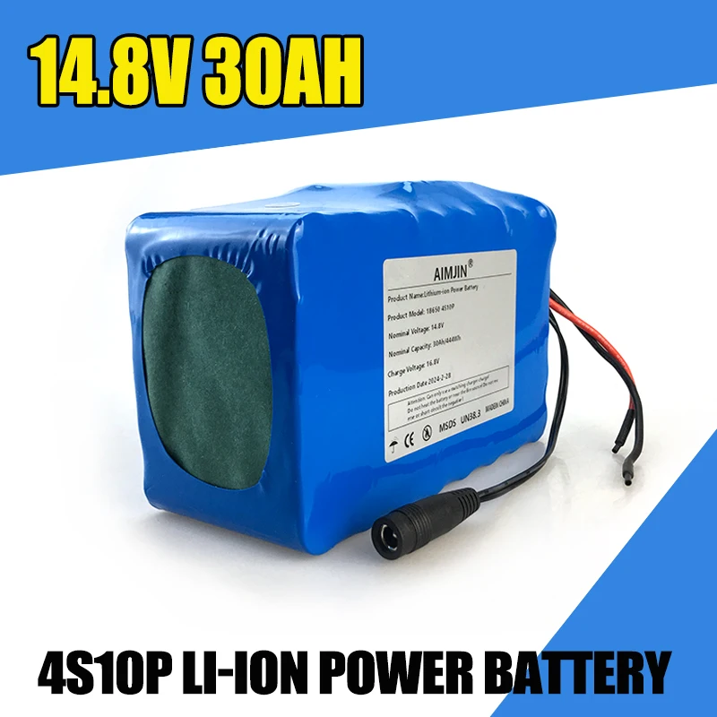 

14.8V 30Ah 4S10P 18650 Lithium Battery Pack 444Watt with BMS for Inverter Smart Robot High-power Equipment Etc+16.8V charger