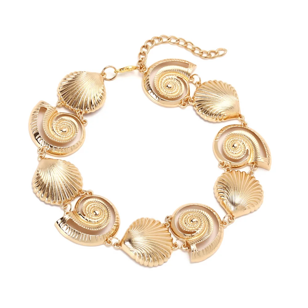 Design Sense Handmade Splicing Alloy Textured Conch Shell Necklace Creative Metal Marine Animal Necklace Women