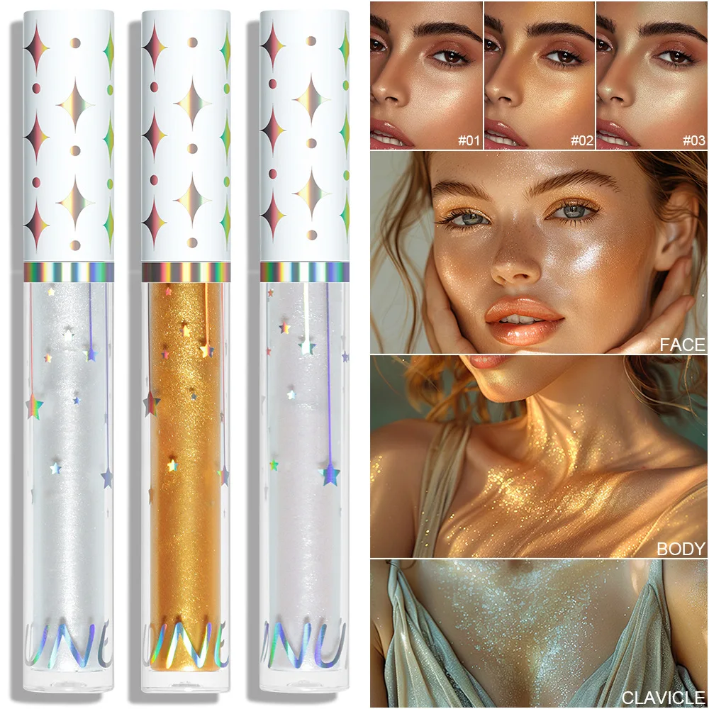 Liquid Highlighter 3 Shades Single Stick Waterproof Sweatproof Quick Dry Shimmer Makeup Long Lasting Glow for Face Body