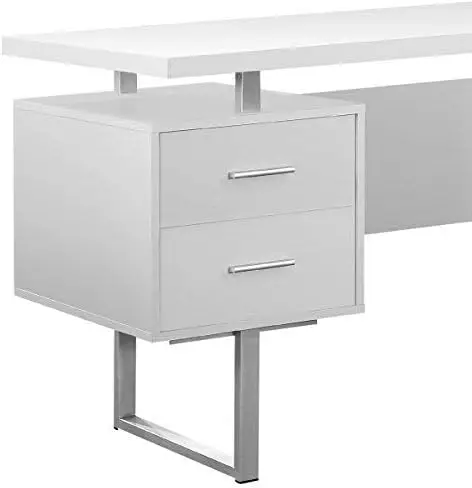 White Hollow-Core/Silver Metal Office Desk, 60-Inch