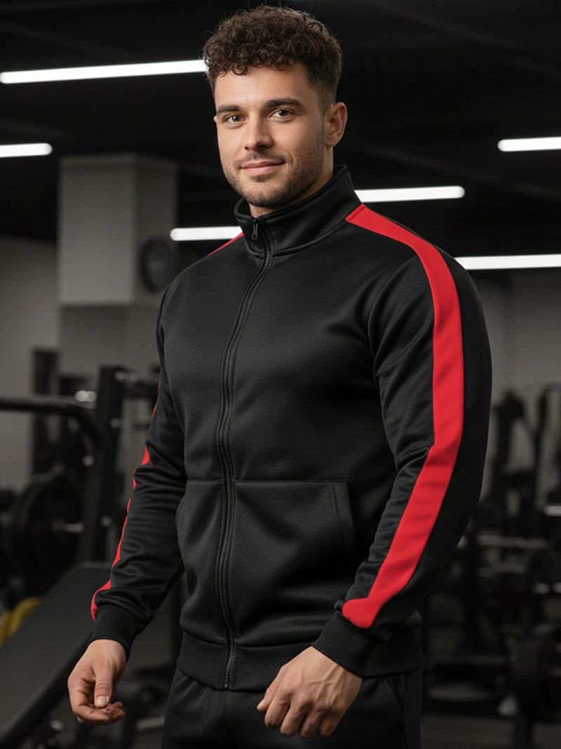Men's Colorblock Patchwork Sporty Jacket with Kanga Pocket Fall Winter Fleece Lined Warm Long Sleeve Zip Up Coat Outwear Tops image 3