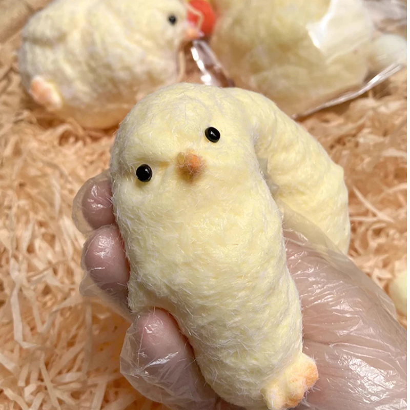 2024 Squishy Chicken Kawaii Handmade Soft Flocked Yellow Chicken Toys Silicone Hen Chick Seal Adult Kids Birthday Gift Girls Toy