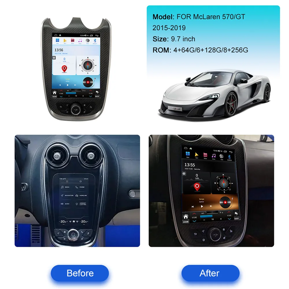 9.7 Android 14 Carplay Car Radio For Mclaren GT/570/540C/600LT Auto Stereo Car GPS Navigation Multimedia Player Satnav Head Unit