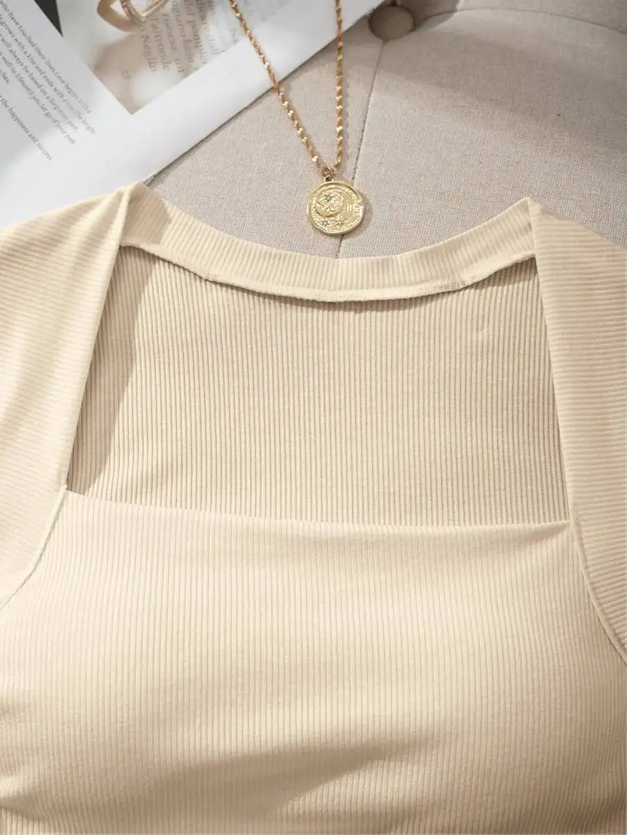 

Padded Square Neck Bra-Free Slim Fit Women Tank Top Built-In Bra