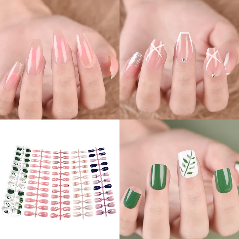 5Pcs False Nail Tips Long Ballet Detachable Press On Full Cover Fake Nails Artificial Fingernails  Extension Manicure Art Tips