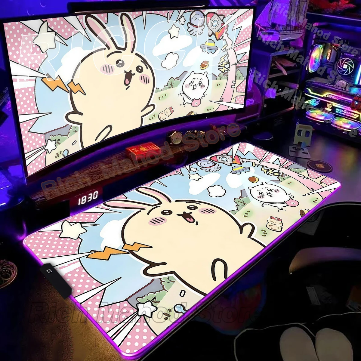 

Rgb Playmat Gamer Chiikawa Mouse Pad LED Gaming Backlit MouseMat Large Rubber Desk Mat Desk Accessories Mechanical Keyboard Pad