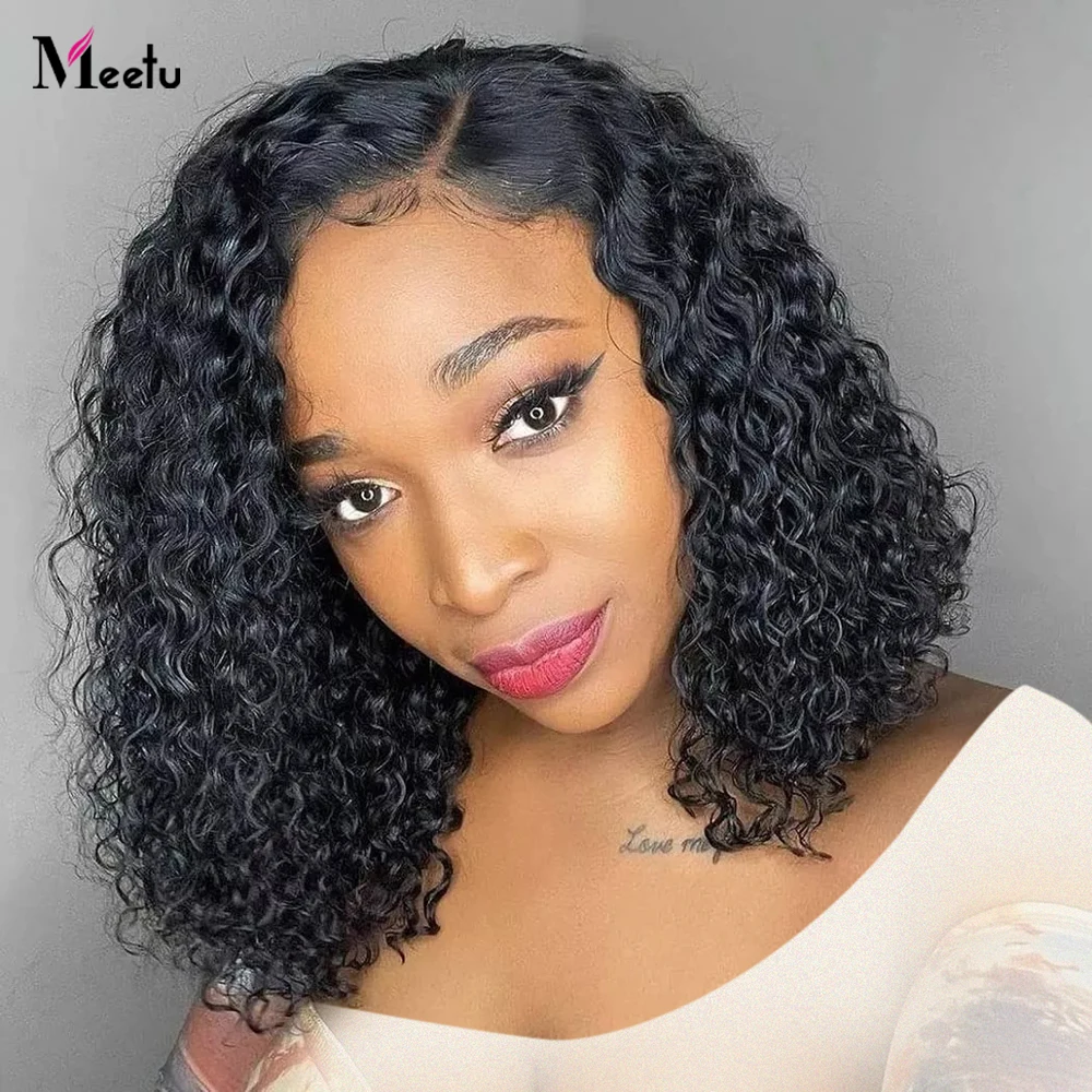 Meetu Short Bob Wig Curly Human Hair Wig 13x4 Transparent Lace Frontal Wig Glueless 4x4 Lace Wigs For Women Middle Part Style