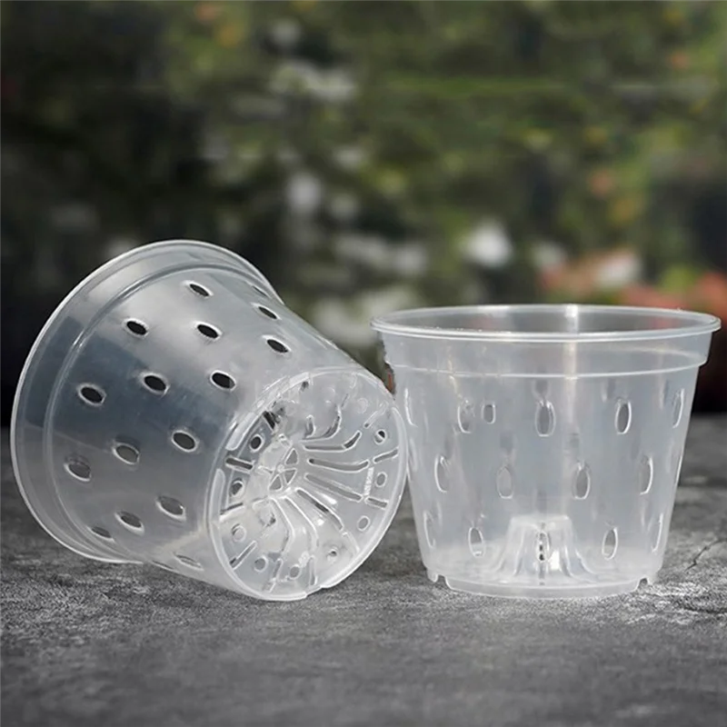 ABFS 7 Inch- 5 Pots And Saucers Orchid Pots With Holes Clear Plastic Orchid Pots For Repotting