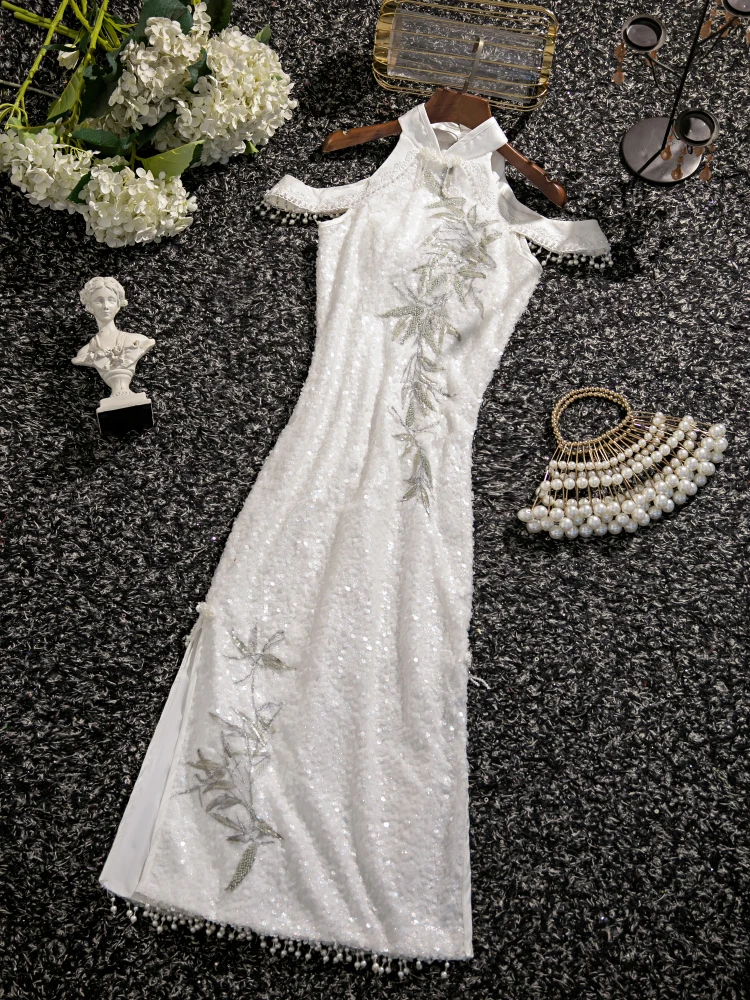 

Белое вечернее платье с вышивкой бисером, женское, модное, в стиле ретро, короткое, облегающее, винтажное, эстетичное, для свадьбы/вечеринки