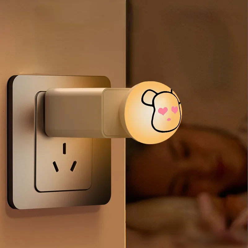 Little Bear Mini Night Light Cartoon Convenient Round Light USB Bedroom Bedside Table Light White Warm Small Round Lamp