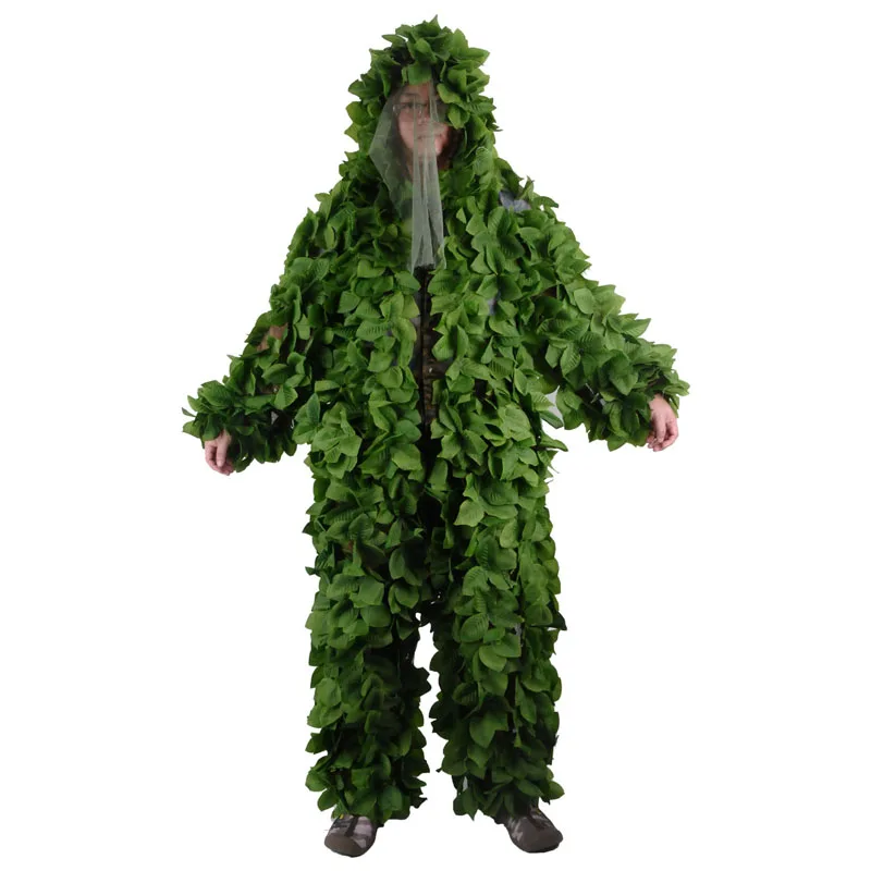 Sticky Flower Bionic Camouflage Leaves Green Leaves Suit Hunting Fishing Ghillie Suit Wear-Resistant Tactical CS Combat Clothes