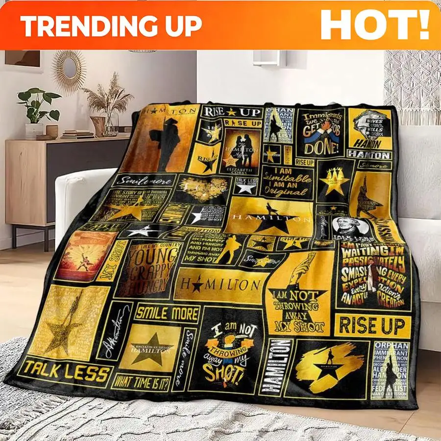 Customize Hamilton Musical Theme Flannel Slogan Print Blanket, Soft Skin-Friendly Warm, Retro Modern Style, Perfect For Daily Us