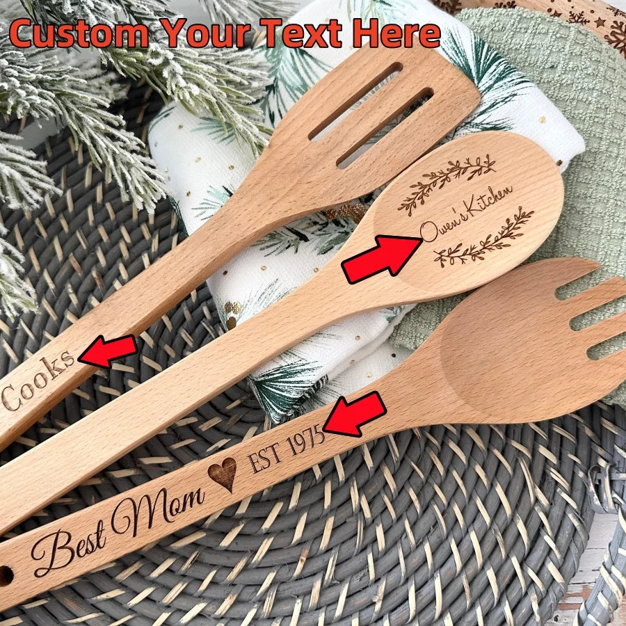 Customized personalized kitchen utensils, customized cooking tools, carved wooden spoons, unique cookingware, greenhouse, mother