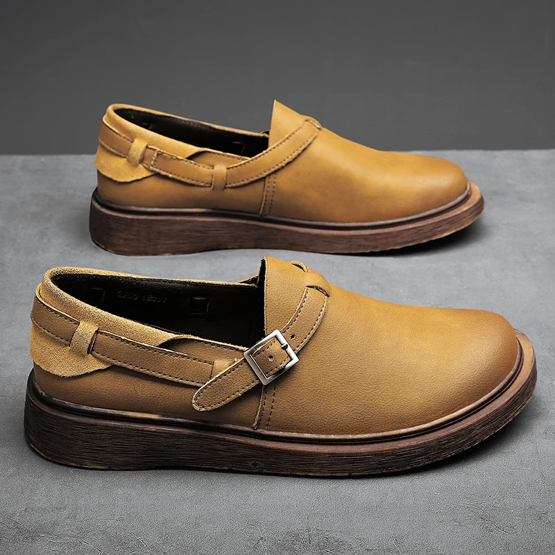 

Мужские лоферы в британском ретро-стиле, удобная прогулочная повседневная обувь на толстой подошве, мужские деловые модельные туфли для интервью