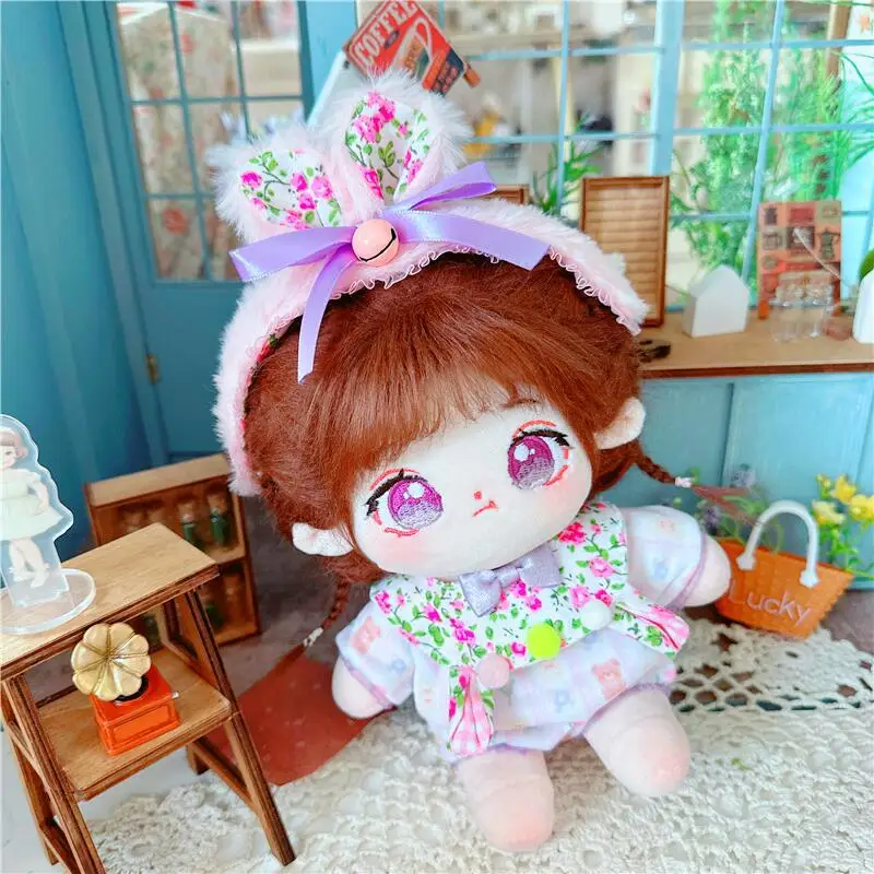 

20cm Cute Idol Doll Wear Purple Flower Set Doll Clothes Kawaii Stuffed Cotton Plush No Attributes Naked Doll for Girls Kids Gift