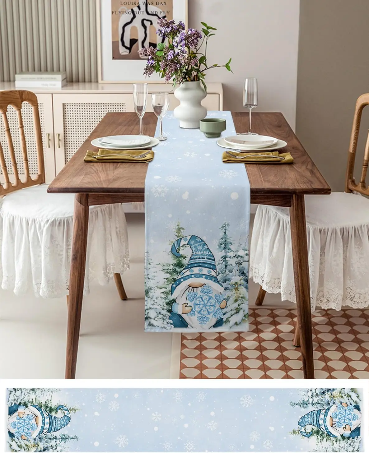 Christmas Gnome Snowflake Linen Table Runner Dresser Scarf Winter Xmas Holiday Kitchen Party Table Decor Navidad Decoration 2025