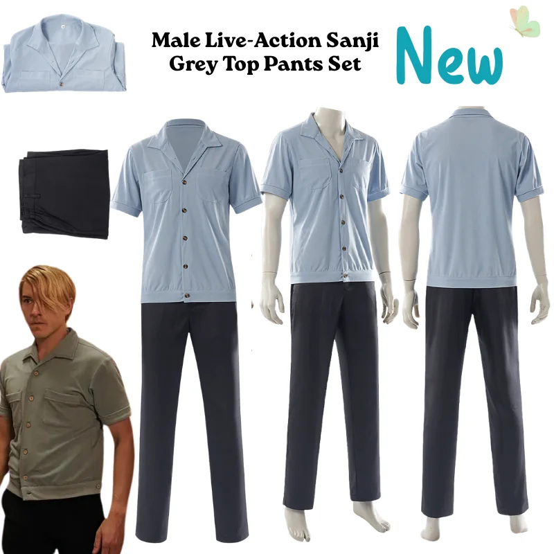 

Male Live-Action Sanji Grey Top Pants Set Cosplay Costume Halloween Party Fancy Anime roleplay suit