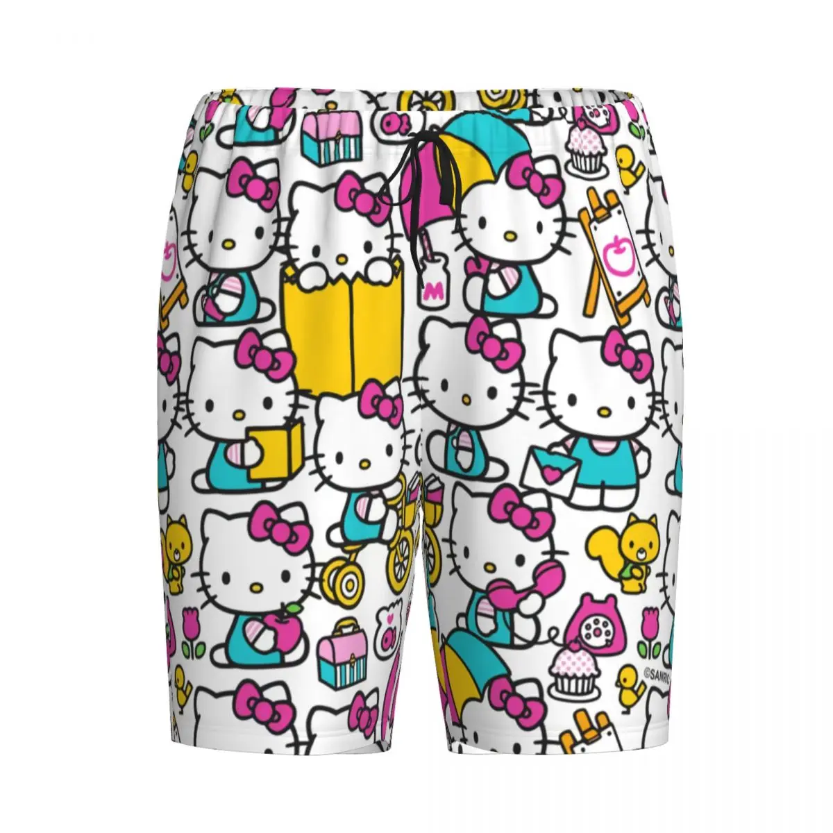 Hello Kitty dos desenhos animados pijama Shorts dos homens, pijamas, Lounge Bottom, Stretch Sleep Pjs curtos com bolsos, Anime, personalizado