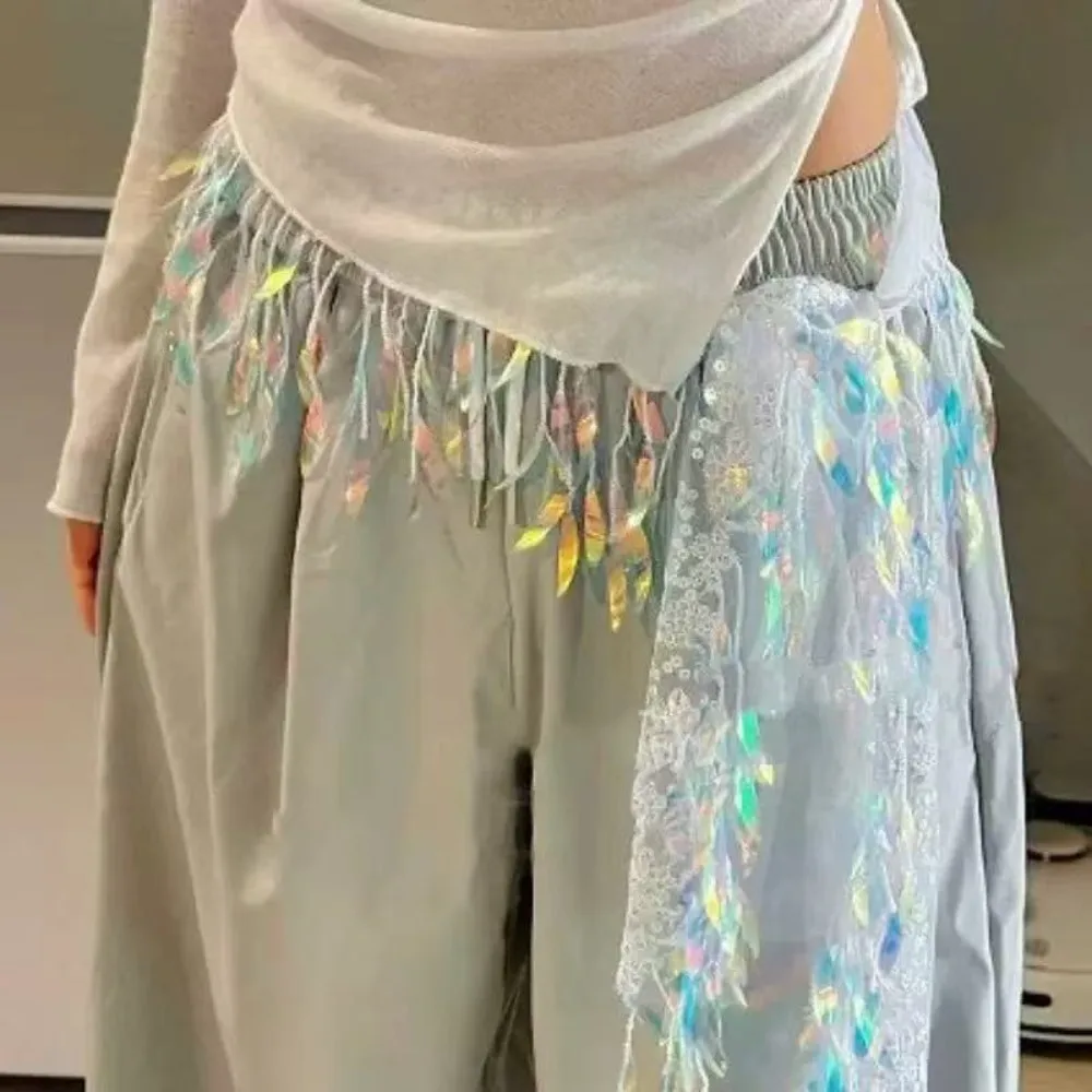 ผ้าคาดเอวเต้นรำแบบมีพู่ห้อย สำหรับเต้นสตรีทแดนซ์ ฮิปฮอป ใช้ได้หลากหลาย พร้อมตกแต่งด้วยคริสตัลวิบวับ