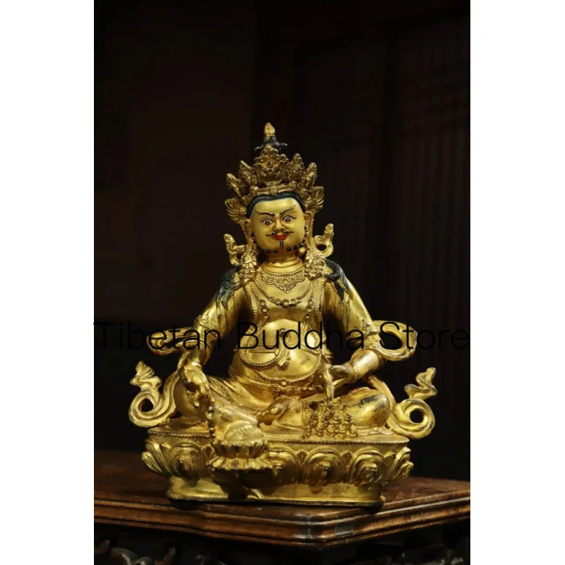 

21 cm China Brass Yellow Jambhala Statue Old Bronze Gild Buddha Statue