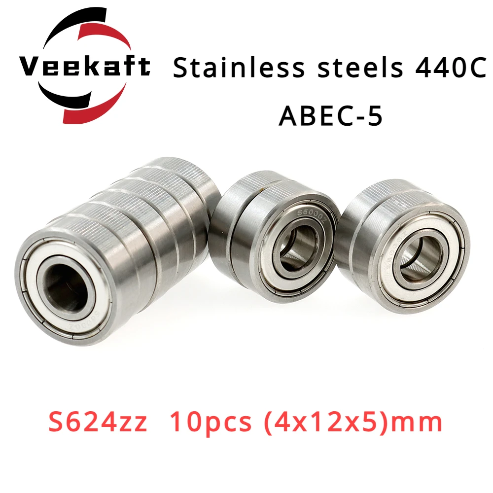 

Stainless Steel 440c Miniature Bearings S624zz 10pcs 4mm13mmx5mm Miniature Deep Groove Ball Bearings