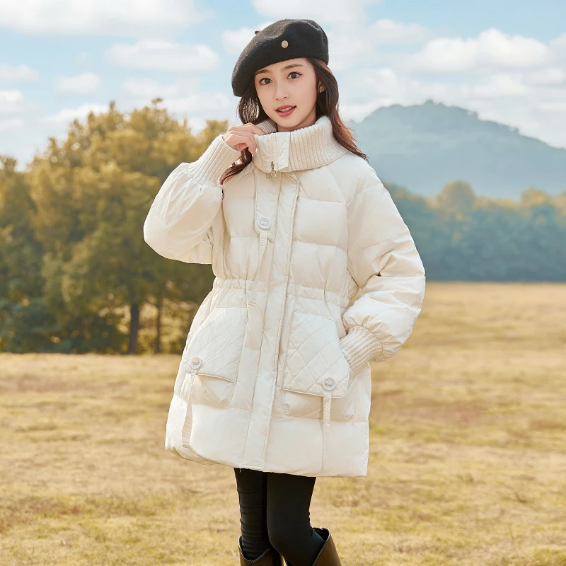 

2023 Winter Girls White Duck Down Jackets Contract The Waist Children Down Coats Kids Long Style Thick Parkas 4-12 Years Old