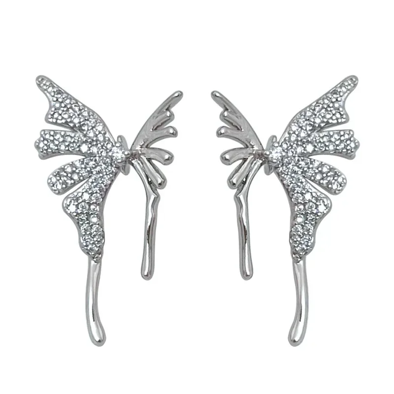 925 Sterling Silver Crystal Butterfly Wing Stud Earrings For Women 2024 Korean Wedding Party Jewelry Gift Female Pendientes