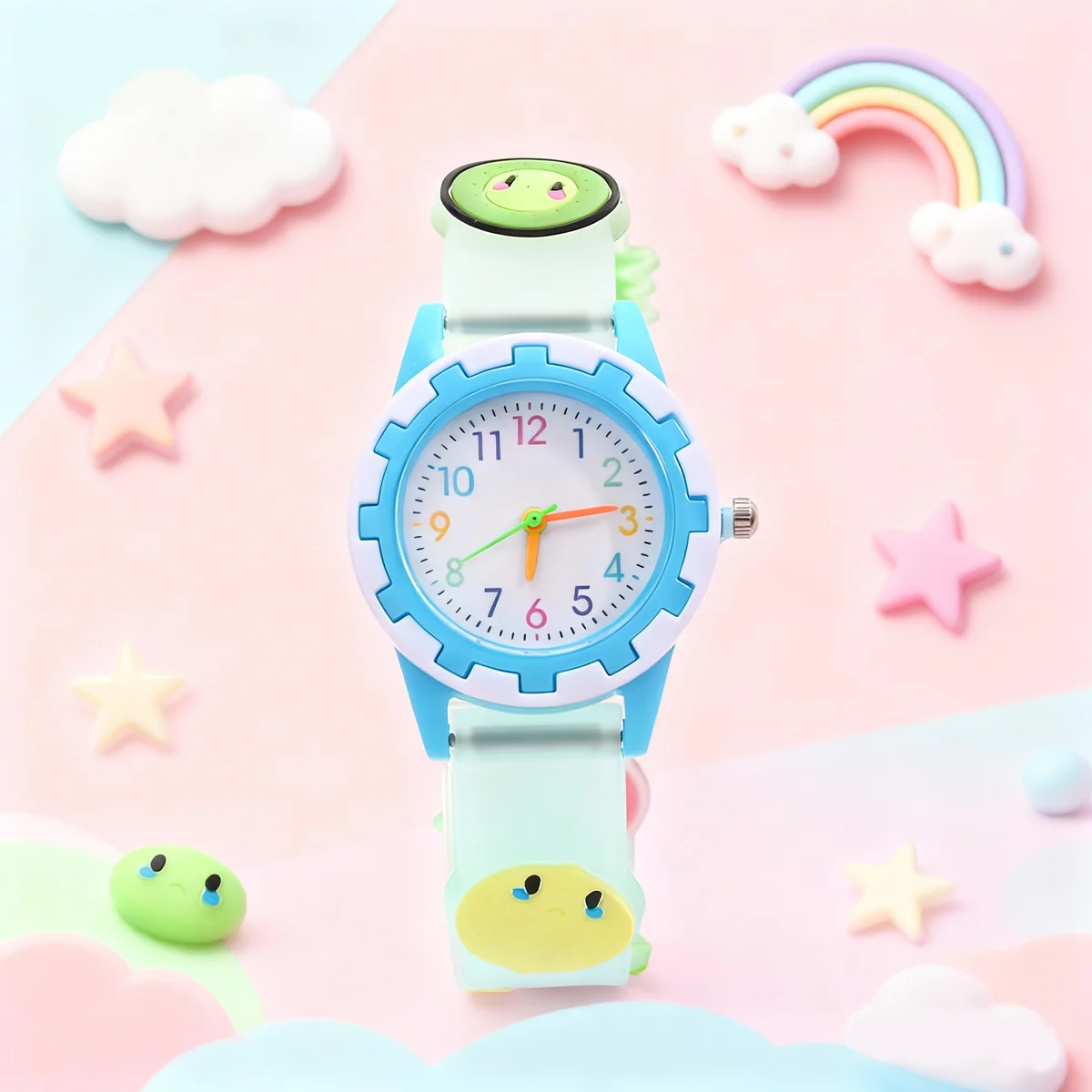 

Fashionable and cute cartoon pattern silicone strap colorful dial children's quartz watch, suitable for daily wear, Christmas gi