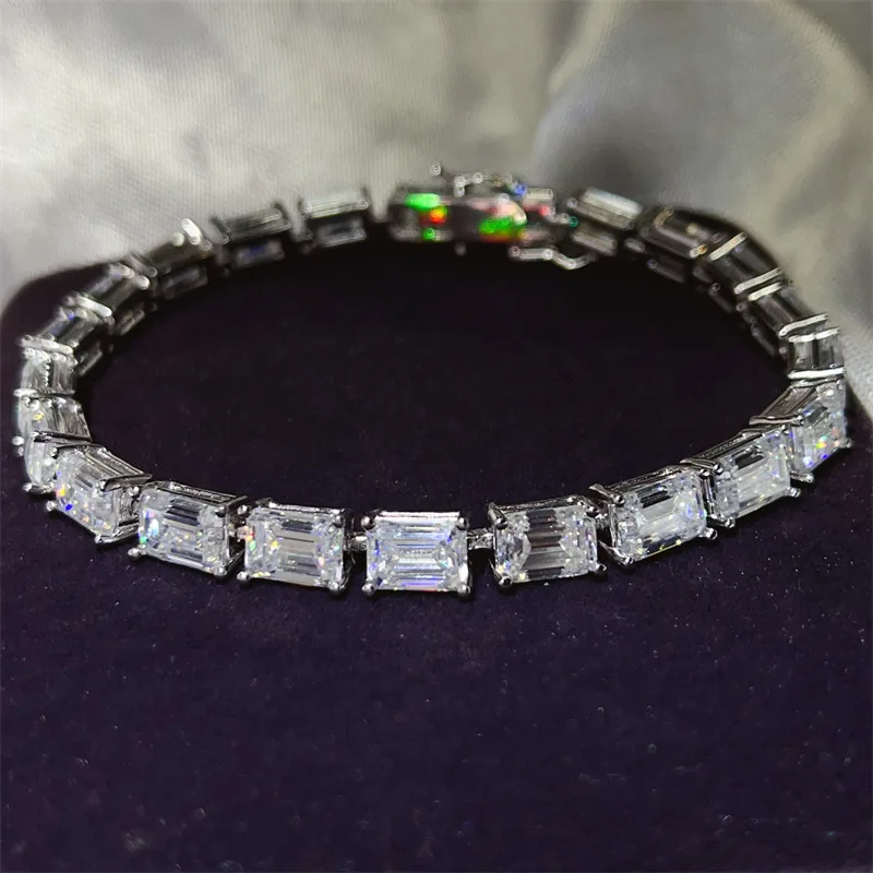 

Trendy Real Full Moissanite Diamond Bangle Bracelet 925 Sterling Silver Wedding Bracelets for Women Men Engagement Jewelry Gift