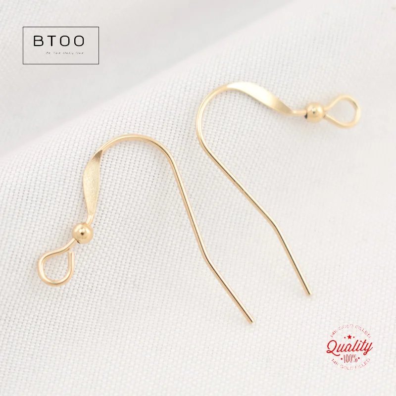 Alambre de oreja de oro Real de 14K, alambre de oreja plano de 0,6mm con cuentas de 2,0mm, alambre de oreja de oro para la fabricación de joyas, accesorios de pendientes hechos a mano, cierres