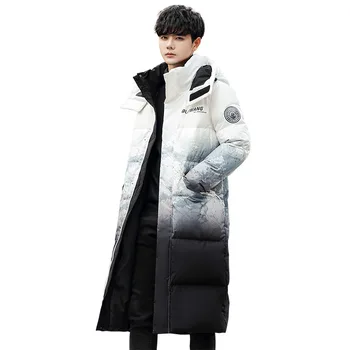 Gesteppte Puffer-Daunenjacke mit Kapuze für Männer und Frauen, lange Puffer-Daunenjacke über dem Knie, Reißverschluss, Liebhabermantel, gesteppte Parkas, winddicht, W