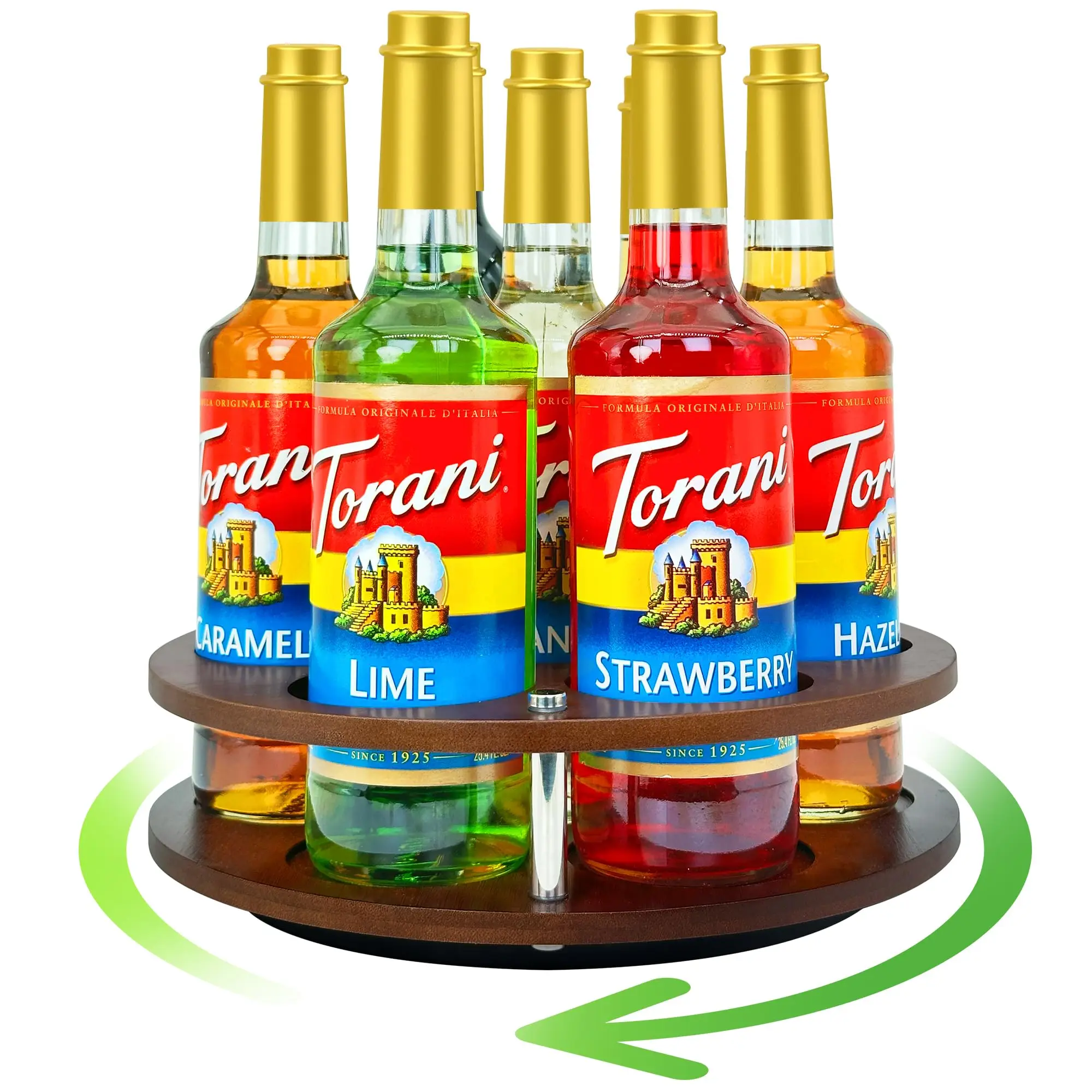 

Kitchen Rotating Coffee Syrup Organizer Rack, Coffee Station Bottle Stand Holder Max 7 Bottles Storage Display Turntable tray