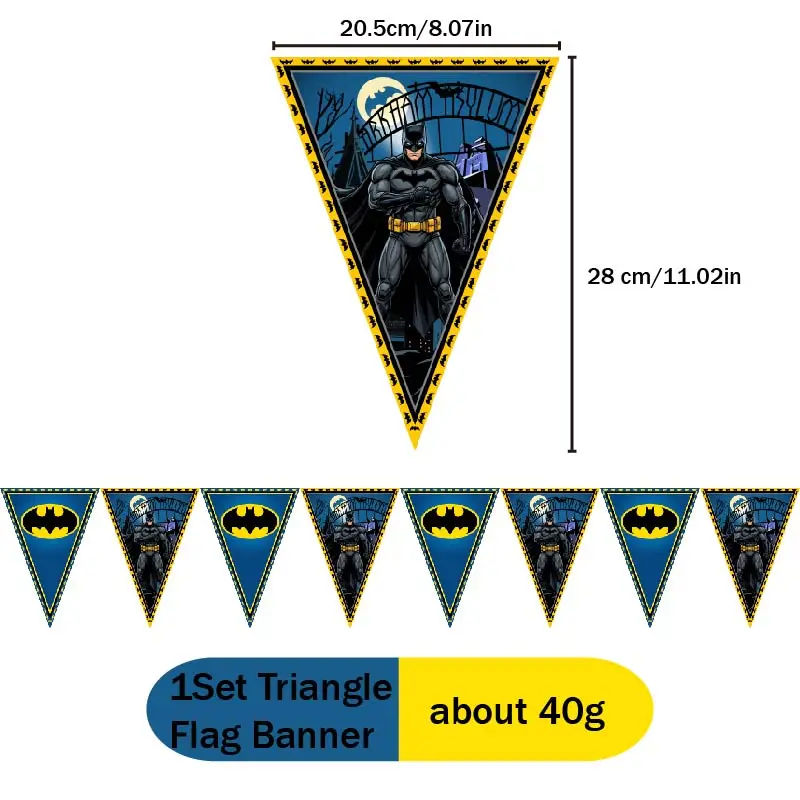 Warner Bros. Batman-Motto Pappteller, Becher, Wimpelkette, Aufkleber – Happy Birthday Party Deko Einweggeschirr-Set – Detail 8