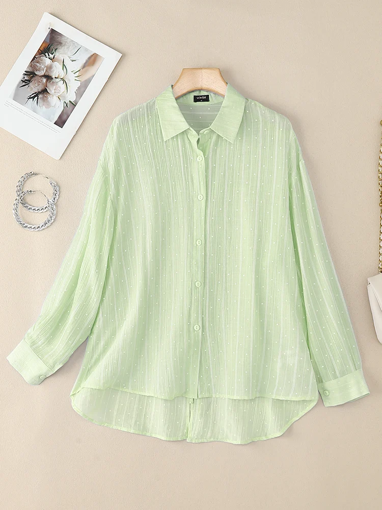 Koreanischen Stil Frauen Shirts Plus Größe VONDA Mode Langarm Tuniken Beiläufige Lose Tops 2025, Einfarbig Revers Neck Blusas 5XL