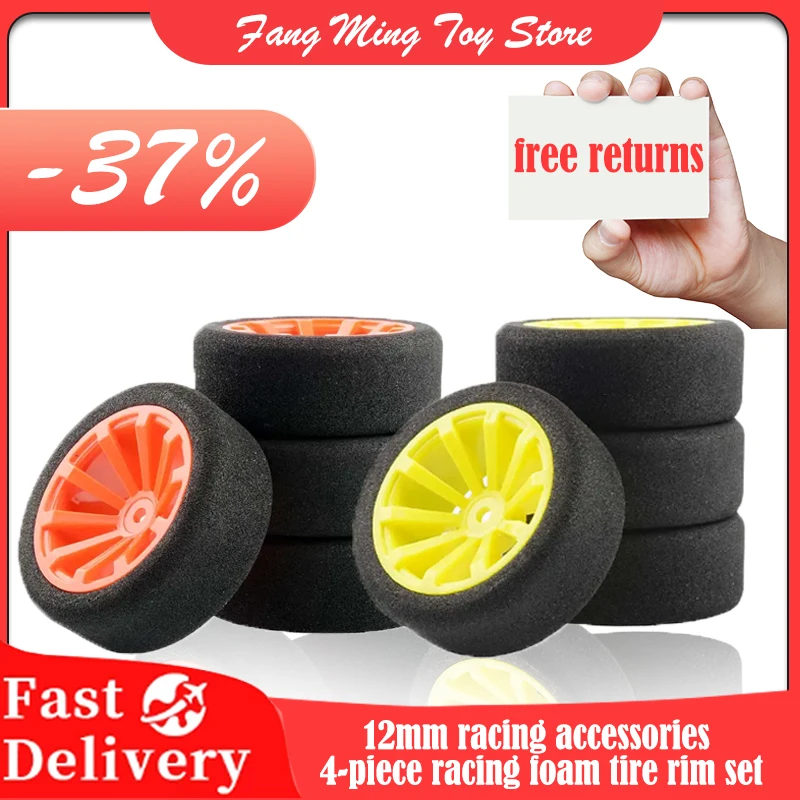 

12mm Hex RC Racing Cars Accessories 4Pcs Set Racing Foam Tire Wheel Rim Set For HSP HPI 1/10 On-road RC Car