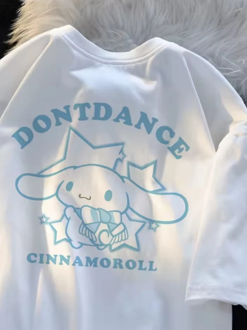 

Sanrio Pattern Printed Shoulder Down T-shirt, Short Sleeved Round Neck Casual Top for Spring and Summer Women's Wear