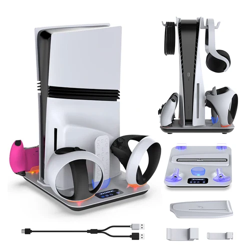 Imagen 1 del producto Base de carga para controlador PS VR2, estación de carga de refrigeración multifunción PS5, soporte de base para consola host PS5 Slim PRO