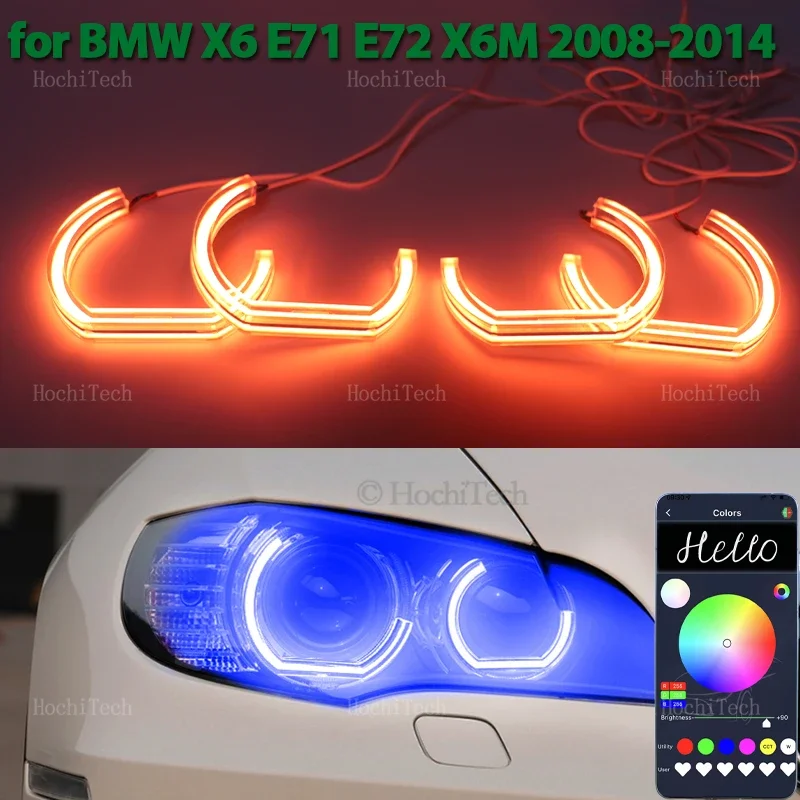 

RGB Multi-colored App control LED Headlight Angel Eyes Ring Lamp DRL for BMW X6 E71 E72 X6M 2008 2009 2010 2011 2012 2013 2014