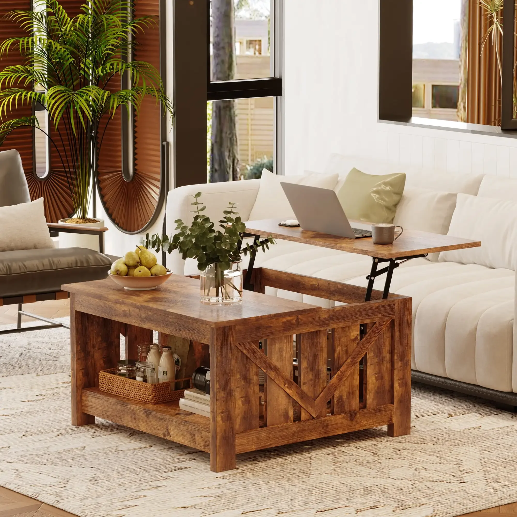 

Lift Top Coffee Table with Storage Cabinet and 2 Compartments for Living Room, Brown, 31.5''Hx31.5''W in