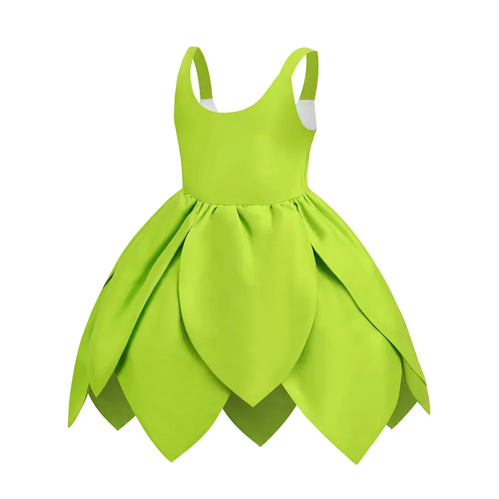 Tinker Bell Fairy Dress Baby Girl Fantasy Forest Elf Cosplay Costume Kids Green Leaf Tinkerbell Gowns Child Halloween Outfits