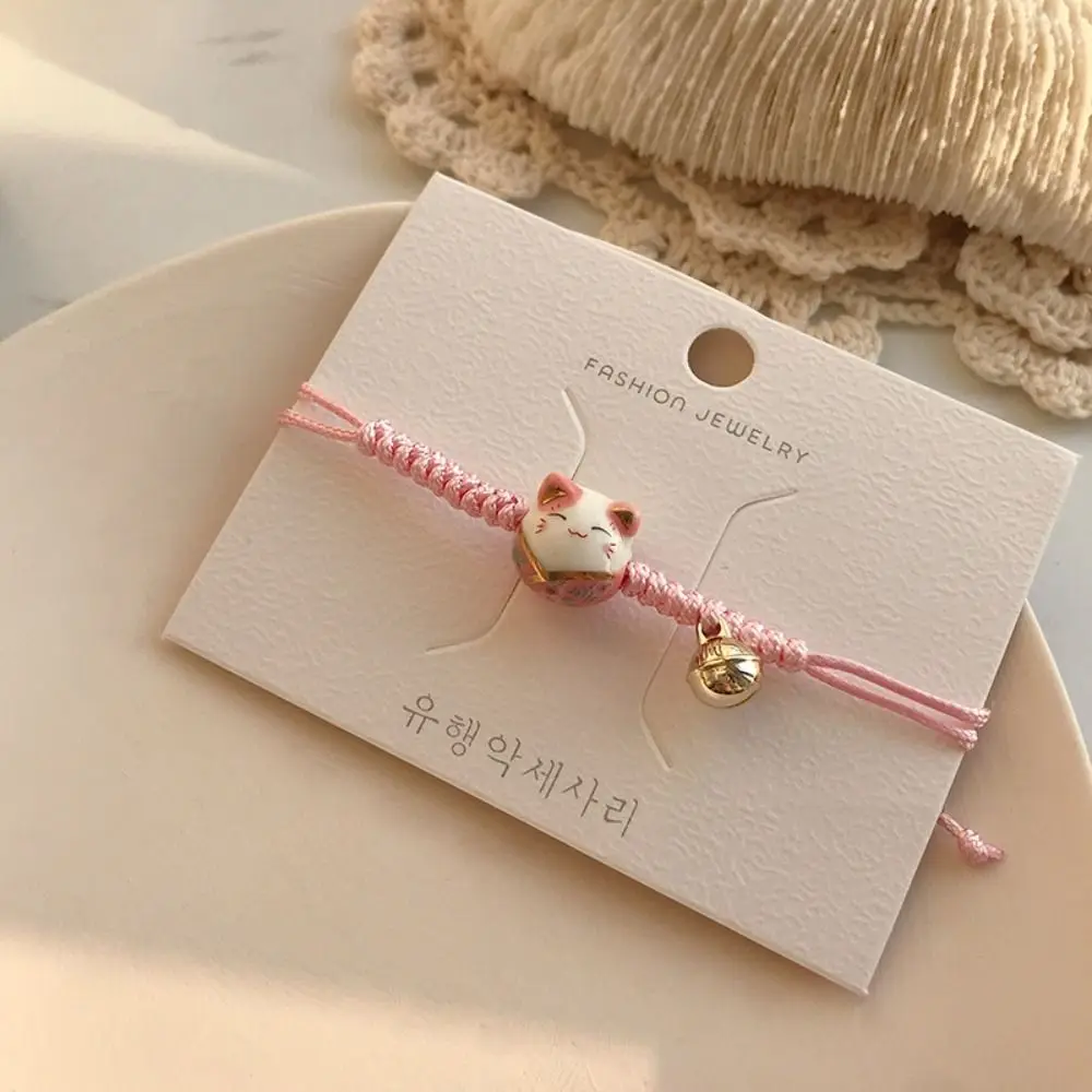 Cat Pendant Gifts Cute Handmade Lovers Red Braided Rope Chinese Style Jewelry Maneki Neko Bracelet Women Hand Ring