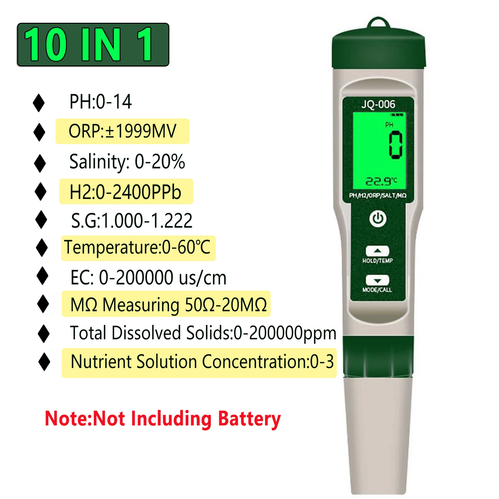 Digital PH Meter 10 in 1 Professional Water Quality Monitor Tester PH/EC/TDS/Salinity/Thermometer Multi-parameter Testing Meter